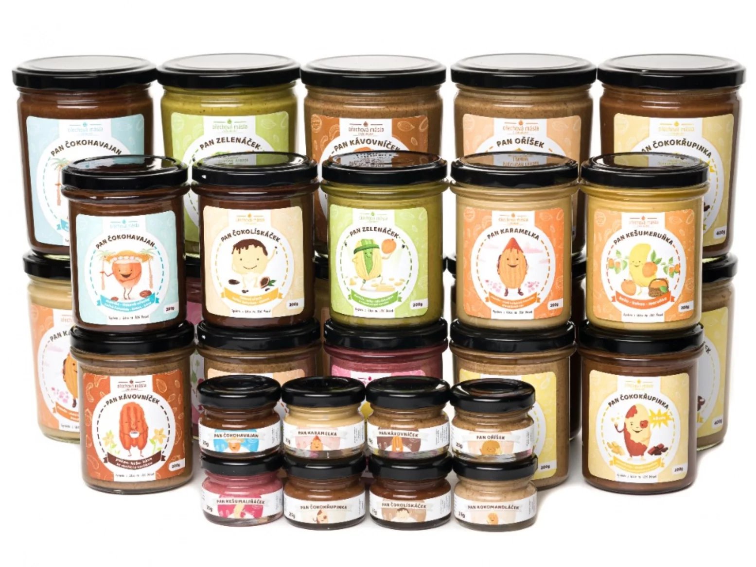 Ořechová másla různých velikostí