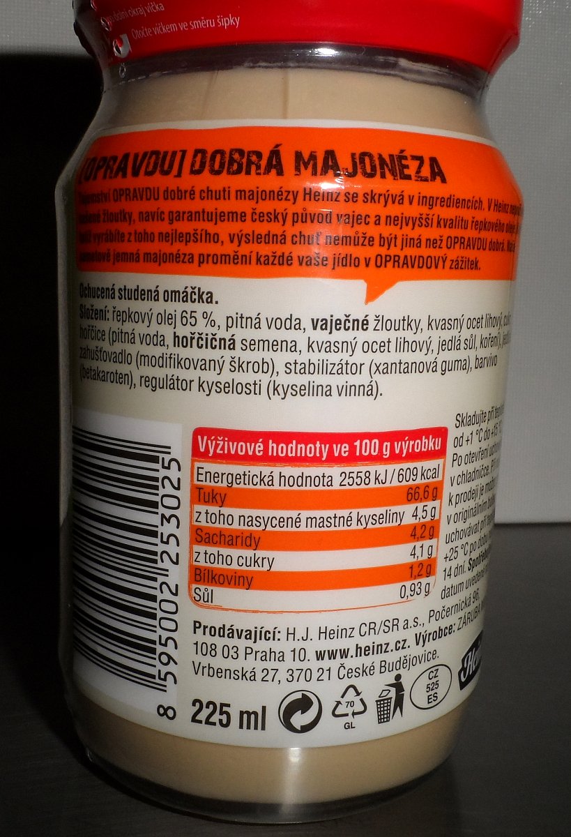 Majonéza Heinz - Opravdu dobrá majonéza se škroby a xantanovou gumou