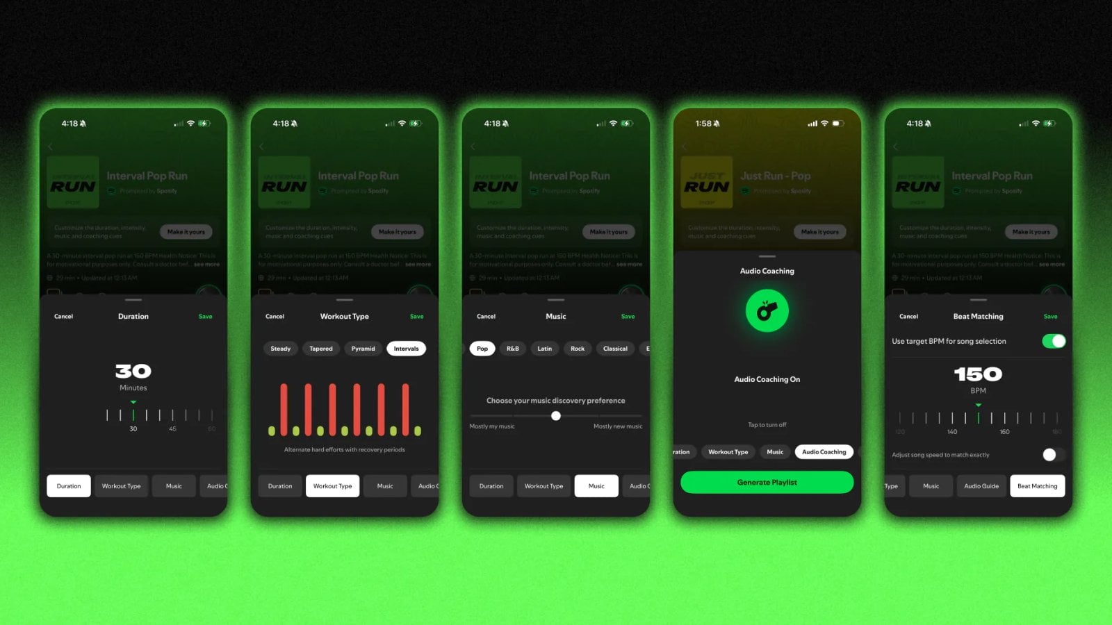 Vzhled funkce Running Mode v aplikaci Spotify.