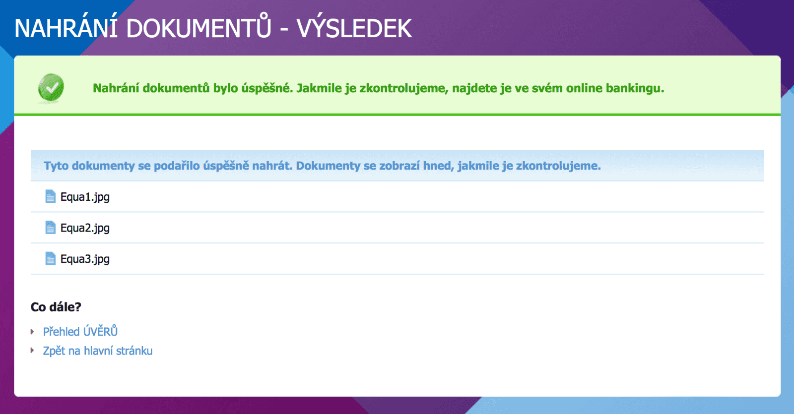 Nahrávám screeny dokumentů původní půjčky a banka potvrzuje jejich převzetí.