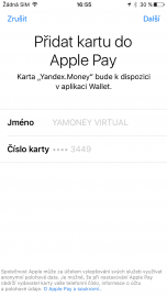 Postup přidání virtuální karty Yandex pro Apple Pay je obdobný jako u karty plastové, jen se to udělá skoro „samo“.