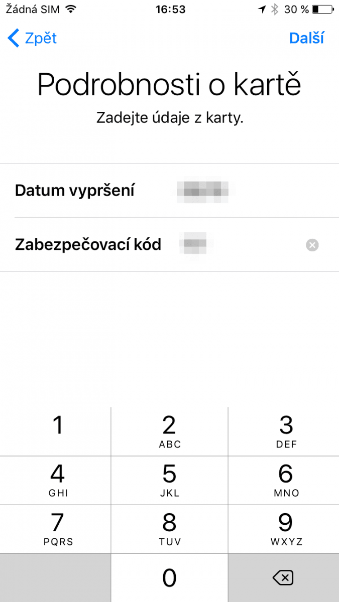 Zadá se datum platnosti a CVC kód.