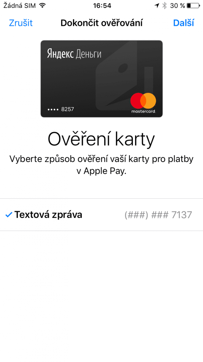 Na české mobilní číslo odešla autorizační SMS.