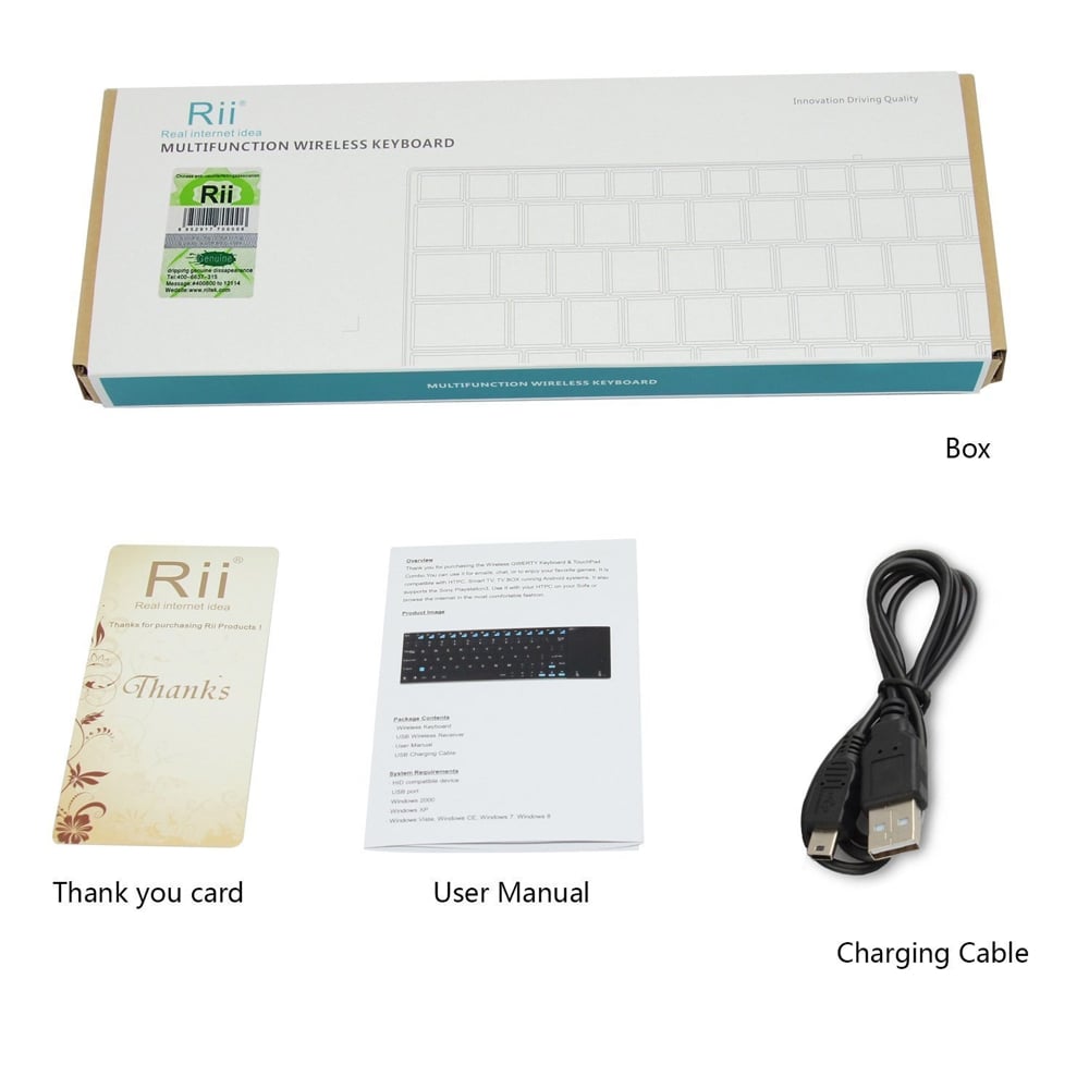 Bezdrátová klávesnice Rii K12 BT Ultra Slim