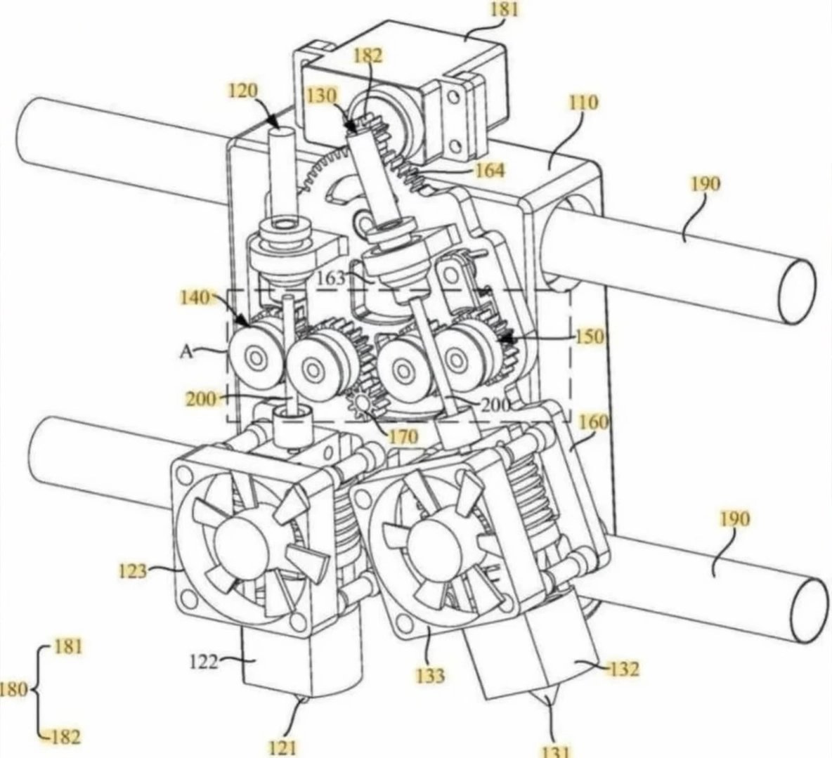 Patent duálního extruderu Bambu Lab