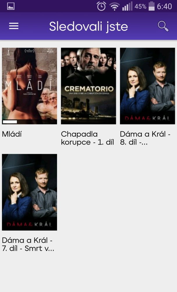 Položka "Sledovali jste".