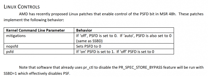 Parametry Linuxu ovládající ochrany proti zranitelnostem Predictive Store Forwarding a Speculative Store Bypass