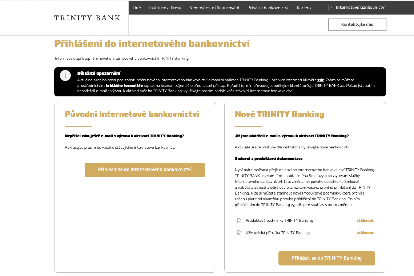 Nové internetové bankovnictví TRINITY BANK. (01. 09. 2026)