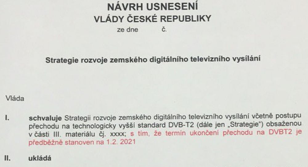 Strategie DVB-T2 schválena, úvodní list