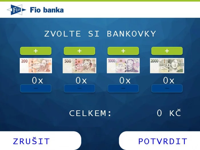 Bankomaty Fio banky nově umožňují zvolit výběr bankovek