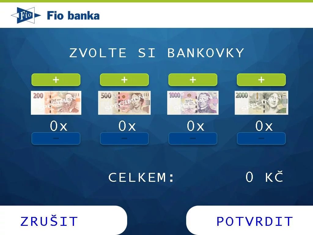Bankomaty Fio banky nově umožňují zvolit výběr bankovek