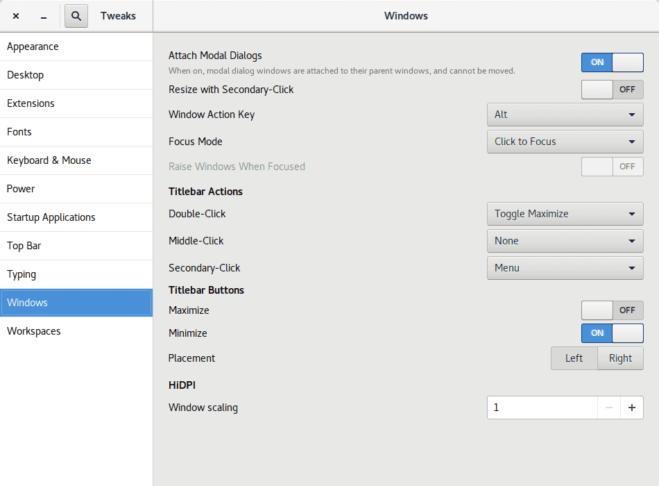 Je možné nastavit zobrazení jednotlivých tlačítek okna a jejich umístění vlevo či vpravo.