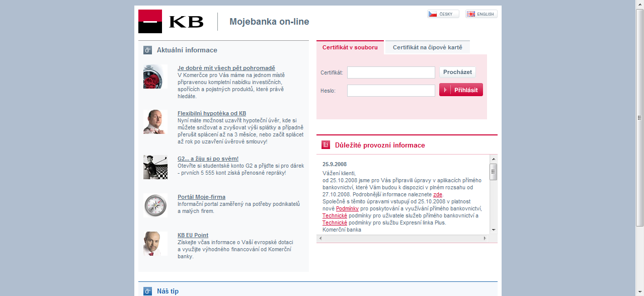 Elektronické bankovnictví Komerční Banky