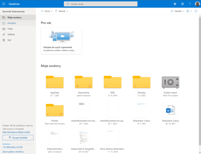 Internetové rozhraní úložiště OneDrive