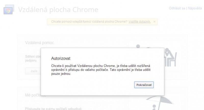 Vzdálená plocha Chrome vyžaduje při svém prvním spuštění přidělení rozšířených oprávnění