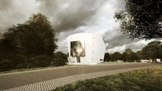 Kostel Nejsvětější Trojice podle návrhu architekta Zdeňka Fránka v Neratovicích s věží postavenou pomocí 3D tisku betonu.
