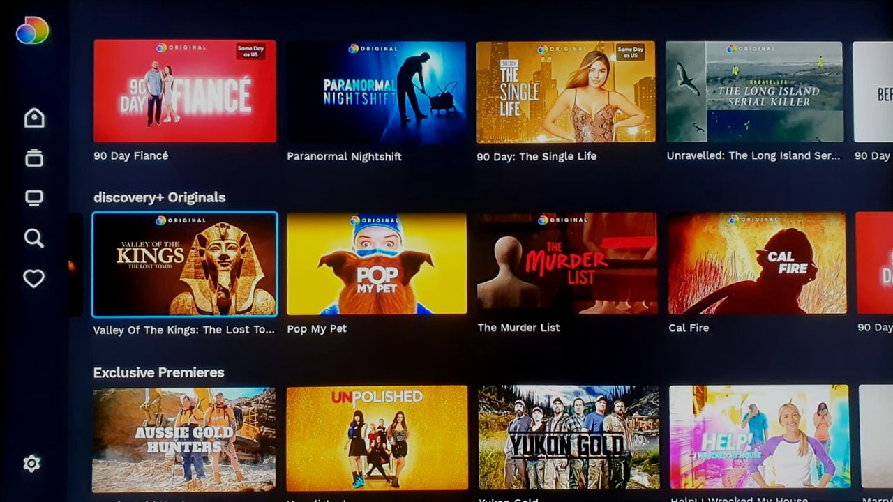 Služba Discovery+ (prohlížečová verze a aplikace britské SKY Q)