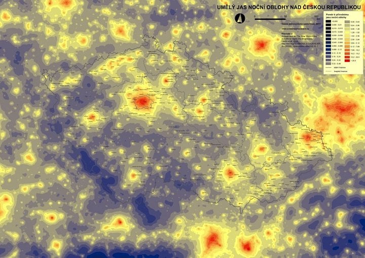 Česká mapa světelného znečištění (zdroj: SvětelnéZnečištění.cz)