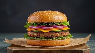Vegetariánský burger se zeleninou a sezamovou houskou