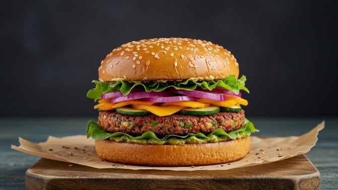 Vegetariánský burger se zeleninou a sezamovou houskou