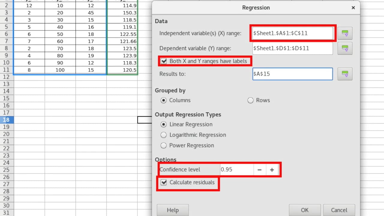 V tabulkách je nyní možné použít nový dialog pro regresní analýzy.