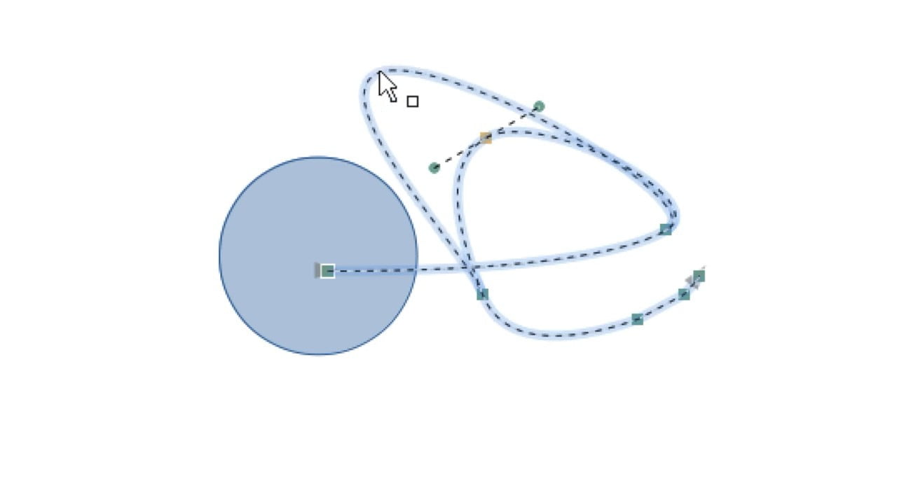 Nástroje Draw a Impress umí editovat animační cesty pomocí uzlových bodů.