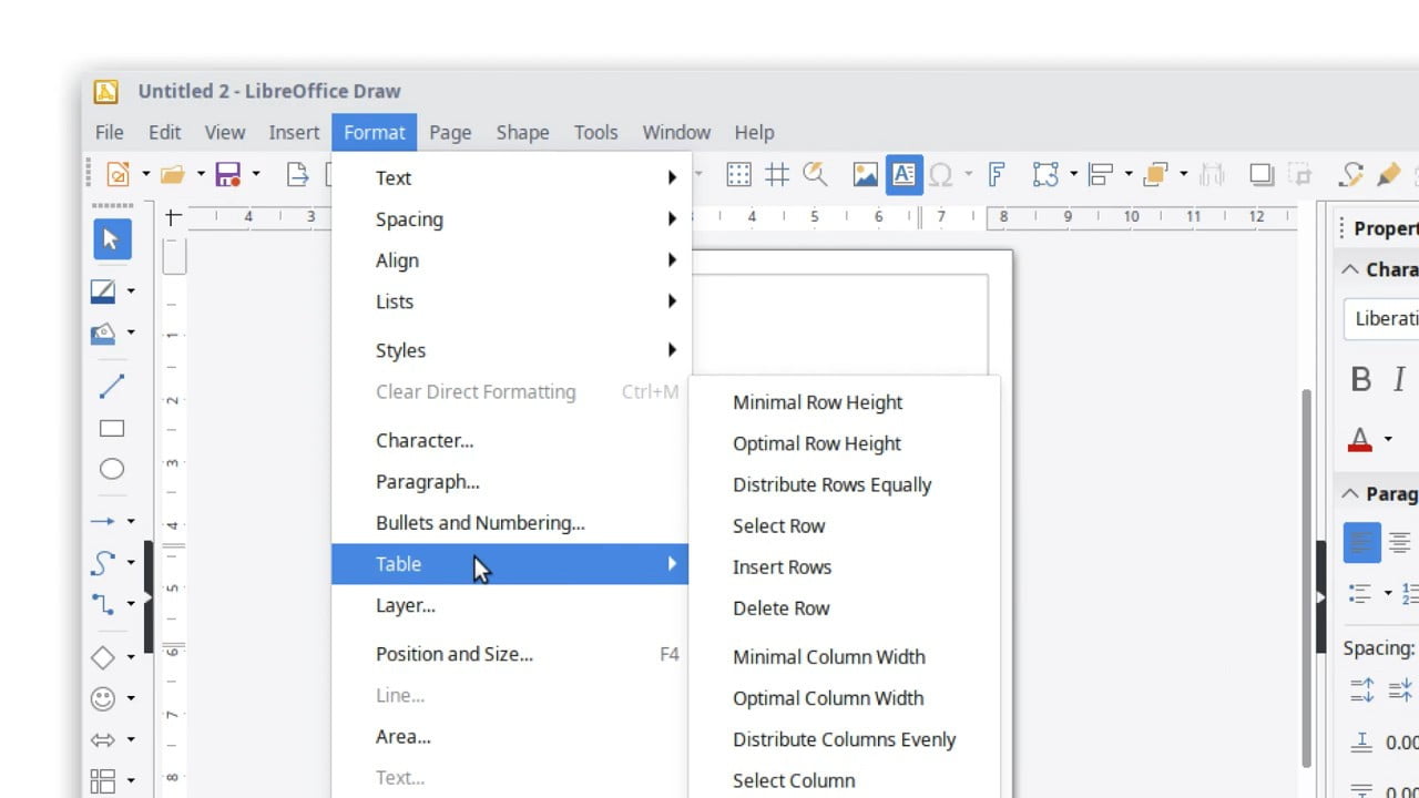 Tabulky v Draw mají mnoho nastavitelných vlastností.