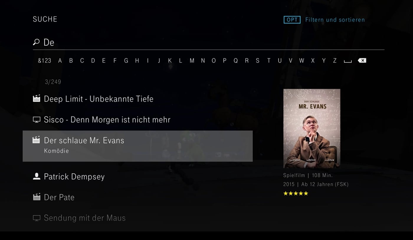 EntertainTV - vyhledávání obsahu