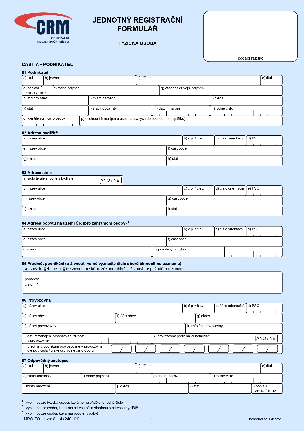 Jednotný registrační formulář