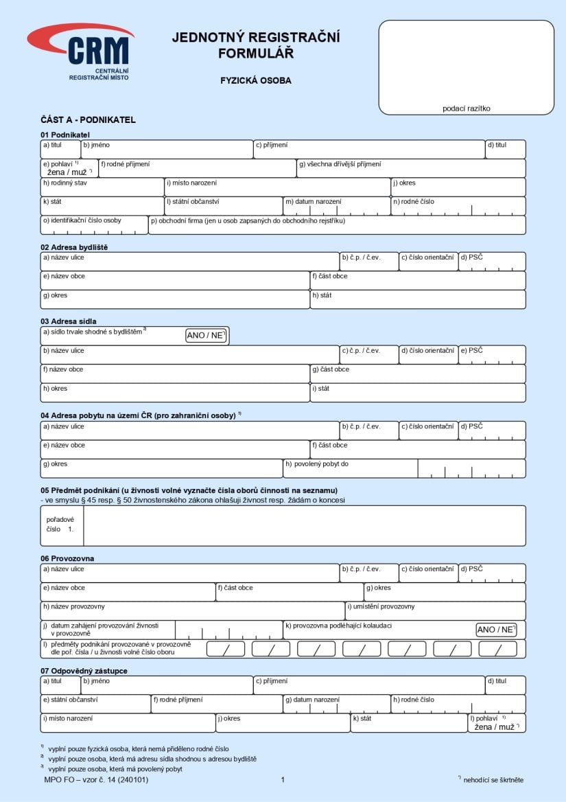 Jednotný registrační formulář