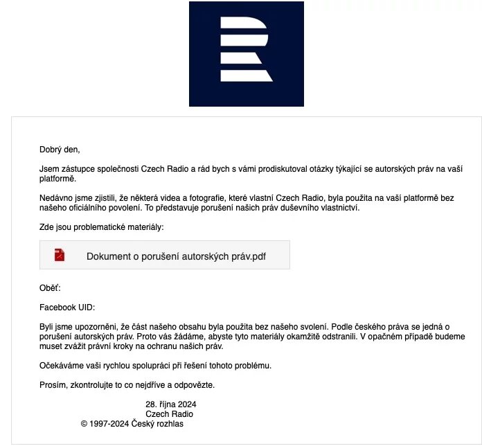 Podvodný e-mail, který se tváří jako výzva Českého rozhlasu