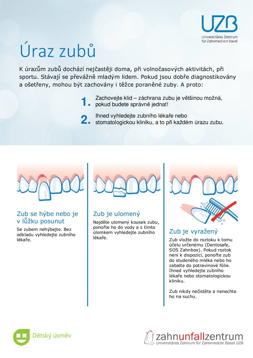 Leták s informacemi o první pomoci při úrazu zubů