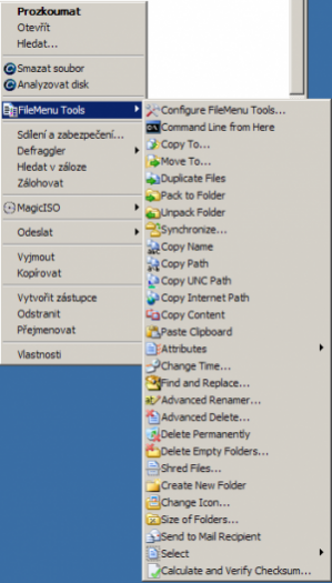 Nabídka pod pravým tlačítkem myši