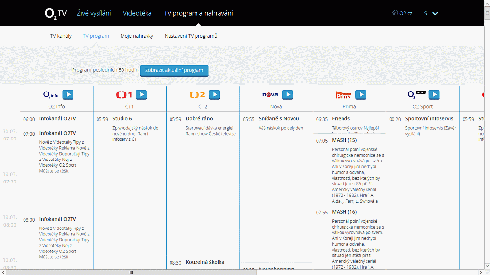 O2 TV - zpětné zhlédnutí je 50 hodin, duben 2016