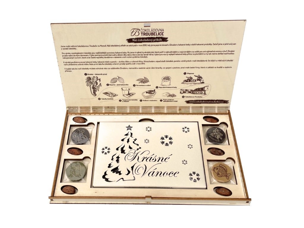 Dřevěná kazeta s čokoládou Krásné Vánoce