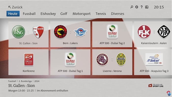 Swisscom TV 2.0 - Centrum sportovních přenosů