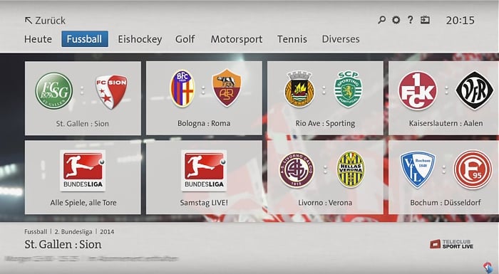 Swisscom TV 2.0 - Centrum sportovních přenosů