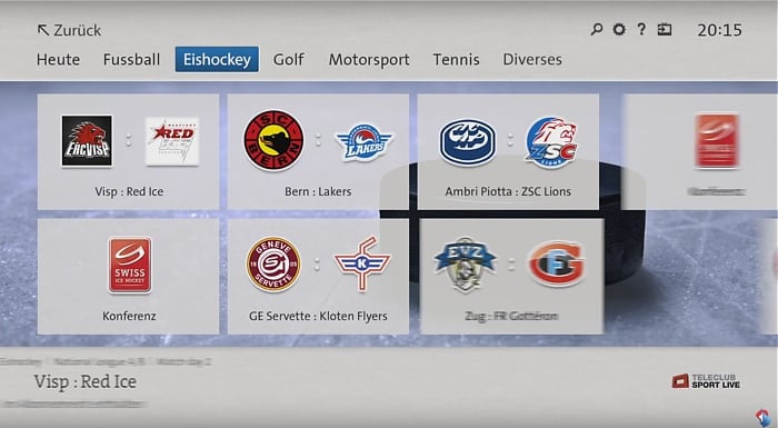 Swisscom TV 2.0 - Centrum sportovních přenosů