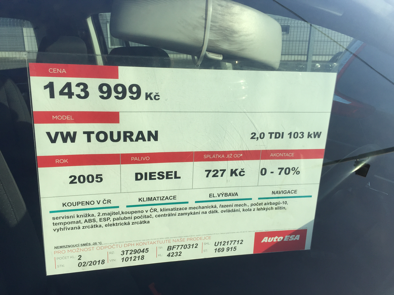 Volkswagen Touran, Auto ESA, kilometry v pořádku
