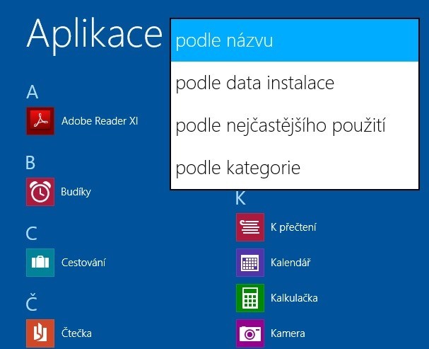 Třídění aplikací ve Windows 8.1