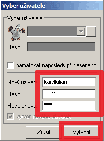Stačí zvolit uživatelské jméno a zadat dvakrát heslo