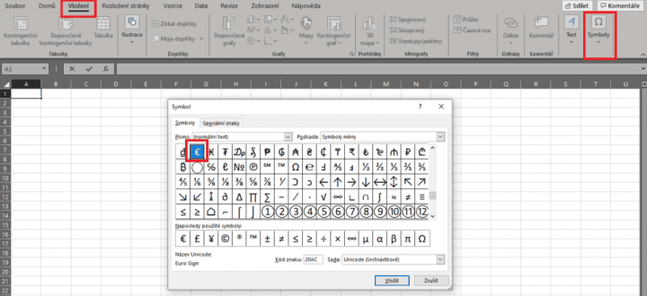 Kde najít Euro v Excelu