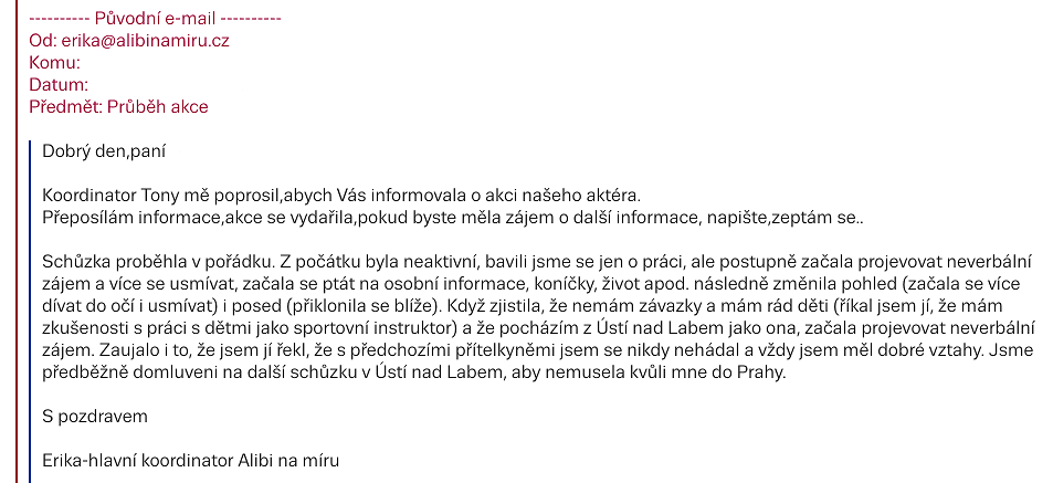 Report ze schůzky s Monikou.