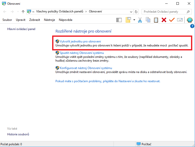 Jednotku pro obnovení Windows vytvoříte velmi snadno – stačí použít nástroj, který přímo integrován ve Windows 10
