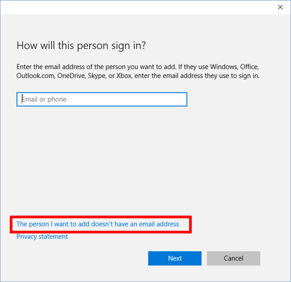 Způsob přihlášení při vytváření uživatelského účtu ve Windows 10