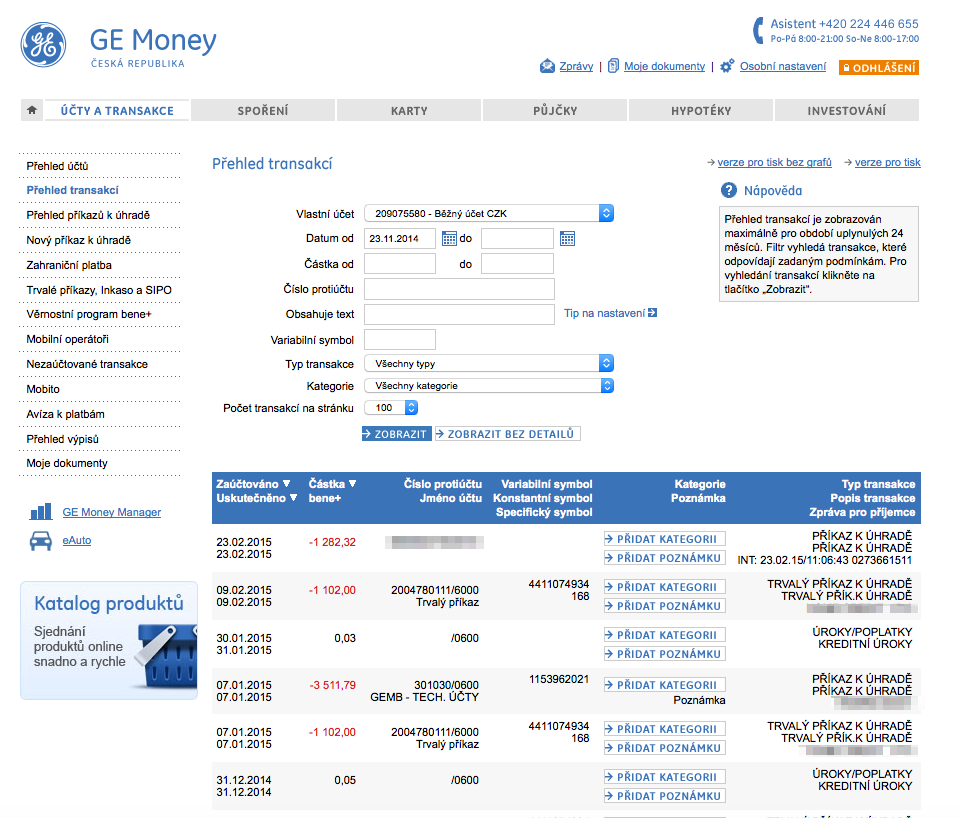 GE Money Bank. Internetové bankovnictví. 25.02.2015