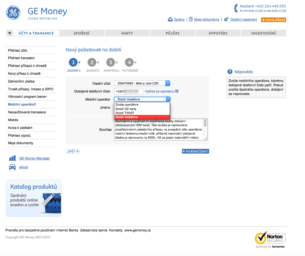 GE Money Bank. Internetové bankovnictví. 25.02.2015