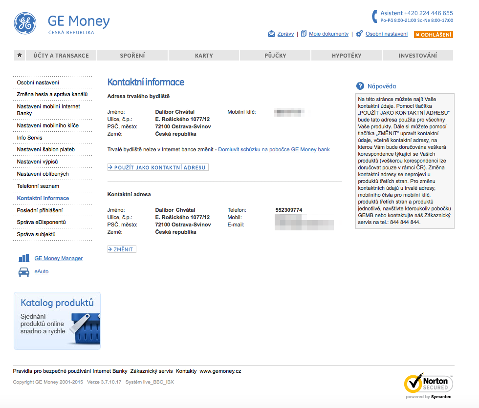 GE Money Bank. Internetové bankovnictví. 25.02.2015