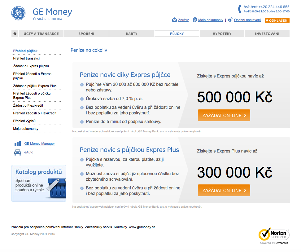 GE Money Bank. Internetové bankovnictví. 25.02.2015