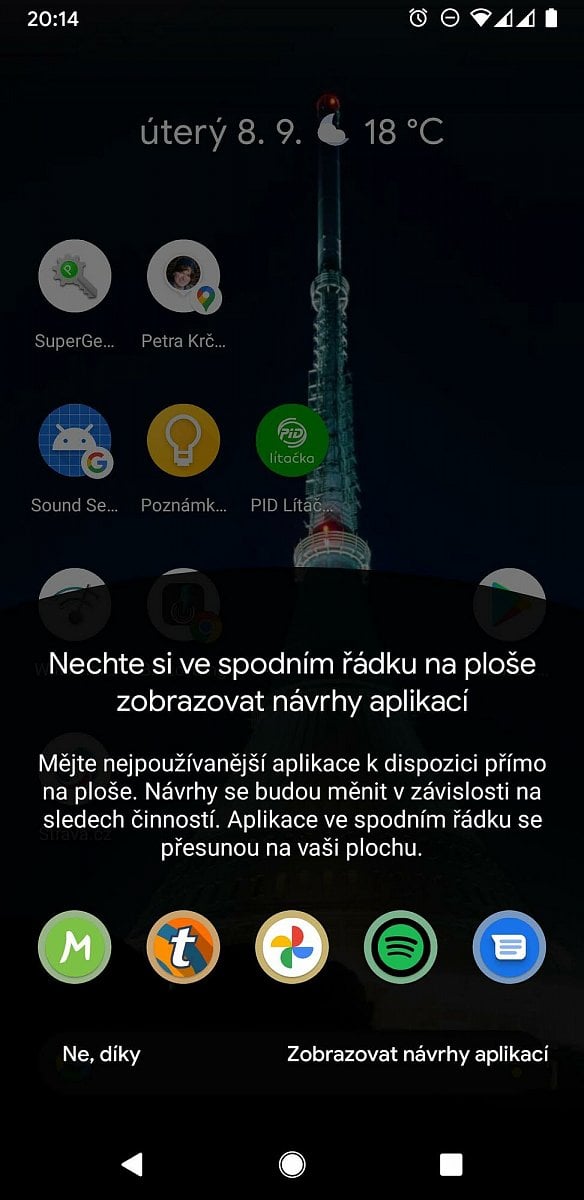 Systém sám umí doporučovat aplikace, které často používáte a mohli byste je mít na liště.